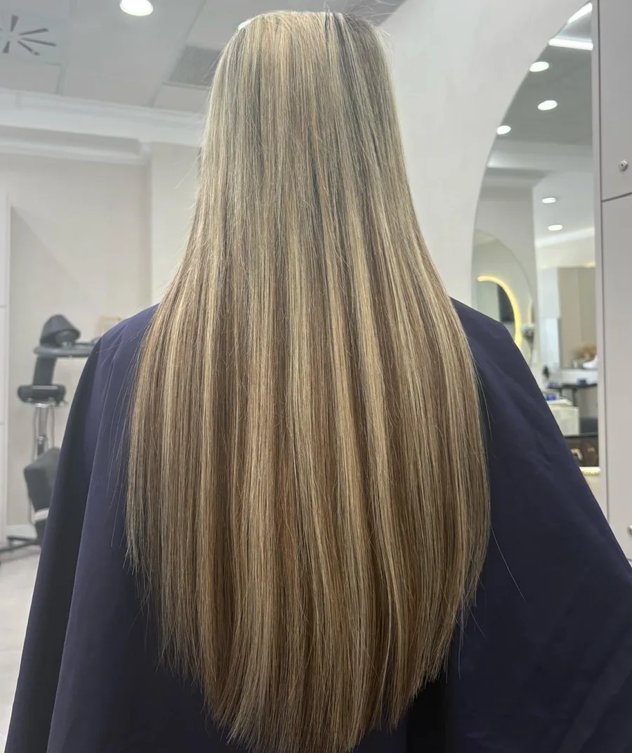 Long, bright balayage after the service