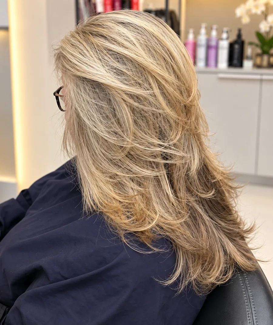 Layered blonde color after the service